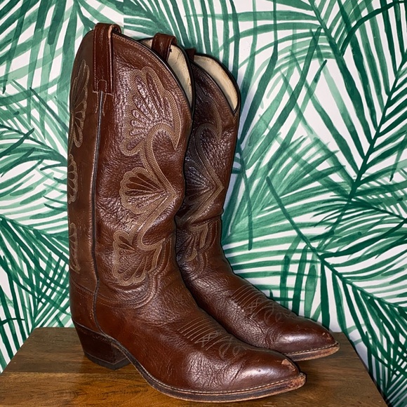 Vintage Dan Post Brown Leather Cowboy Boots Men’s 8.5 EW USA - Picture 1 of 12
